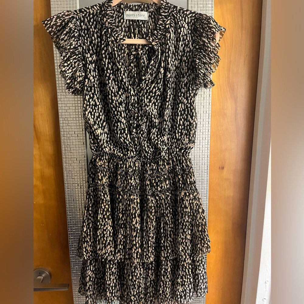 Black & Cream Printed Ruffle Tiered Dress